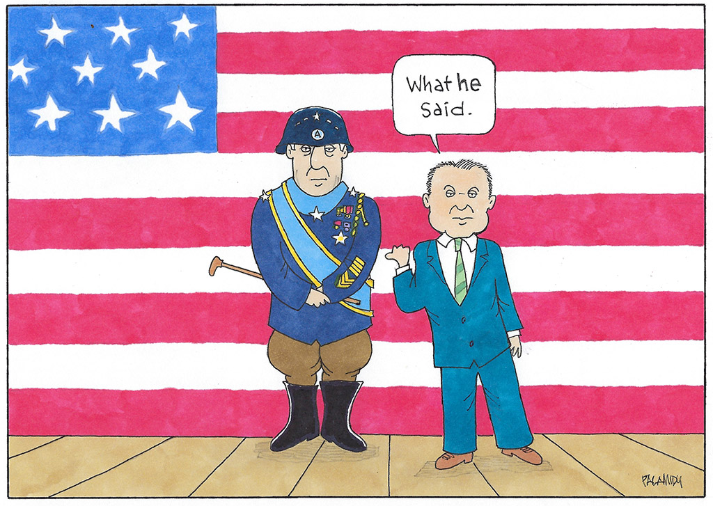 Addressing the Brass - Editorial Cartoon by John Palamidy